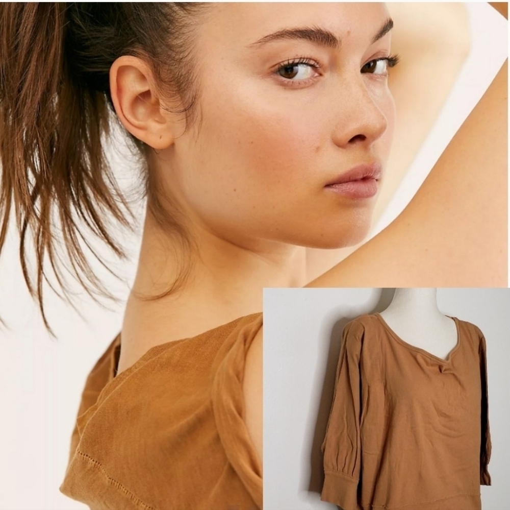 Free People Top Golden Honey V Neckline We the Free Comfy Blouse Bohemian - Picture 6 of 16